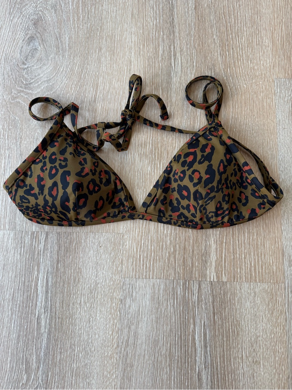 Madewell Olive Leopard-Print Second Wave Triangle Bikini Top with Rust Accents